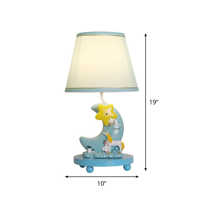 Lámpara de mesa de cono de tela Cartoon 1 cabeza de color azul de la cabeza iluminación con la luna y la base de la estrella