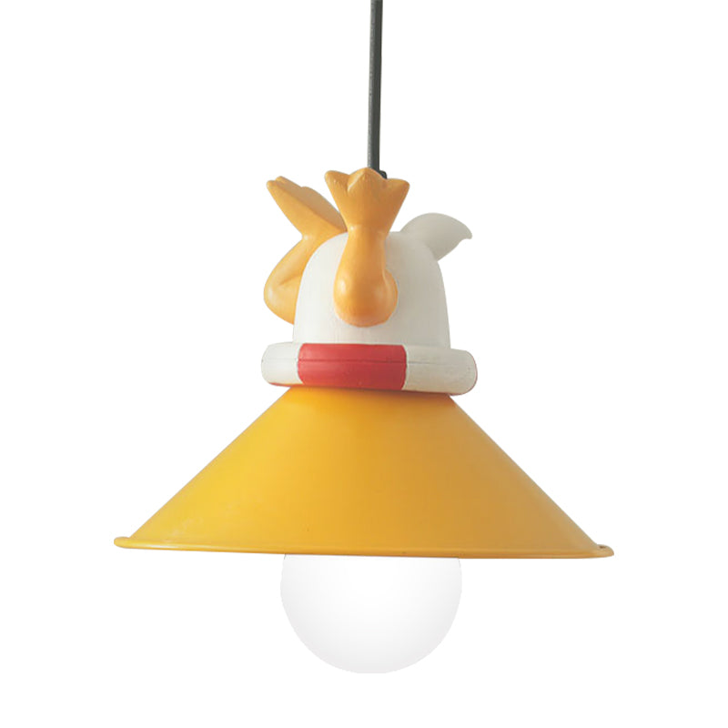 Yellow Animals Hanging Lamp Kit Cartoon Single Bulb Resin Pendant Lighting with Conic Shade