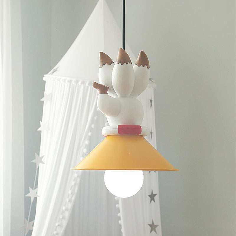 Yellow Animals Hanging Lamp Kit Cartoon Single Bulb Resin Pendant Lighting with Conic Shade