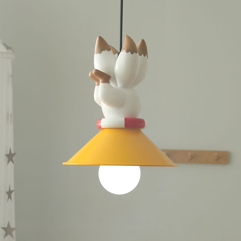 Yellow Animals Hanging Lamp Kit Cartoon Single Bulb Resin Pendant Lighting with Conic Shade