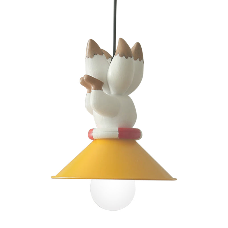 Yellow Animals Hanging Lamp Kit Cartoon Single Bulb Resin Pendant Lighting with Conic Shade