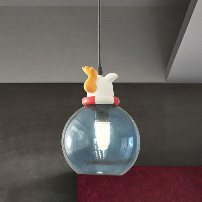 Blue Cartoon Dog/Duck/Fox Hanging Light Kids Single Bulb Resin Ceiling Pendant Light for Bedroom
