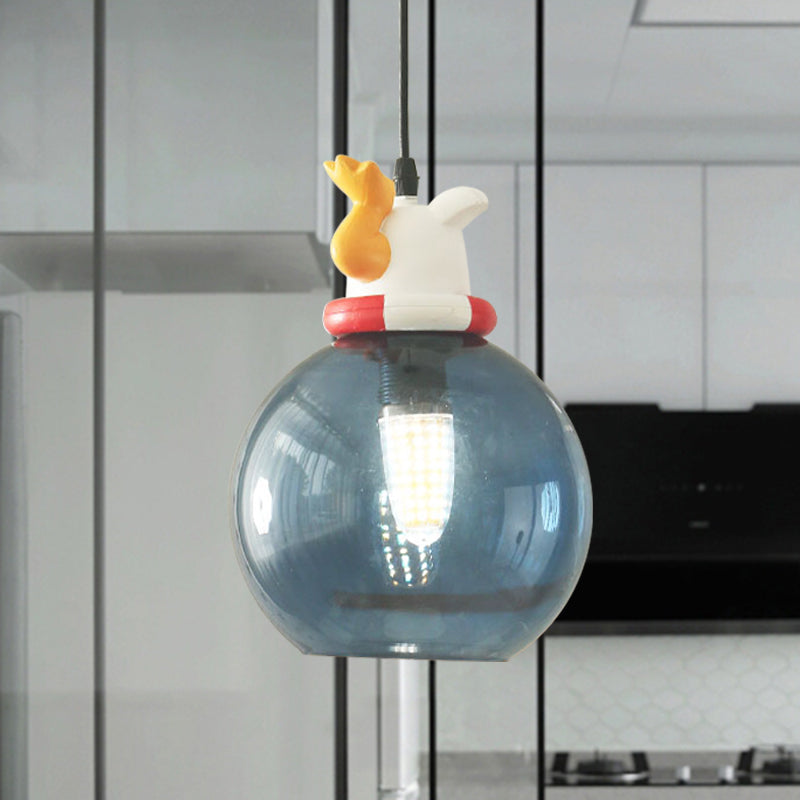Blue Cartoon Dog/Duck/Fox Hanging Light Kids Single Bulb Resin Ceiling Pendant Light for Bedroom