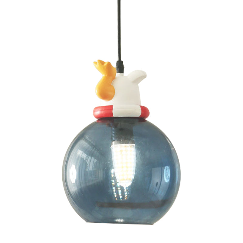 Blue Cartoon Dog/Duck/Fox Hanging Light Kids Single Bulb Resin Ceiling Pendant Light for Bedroom