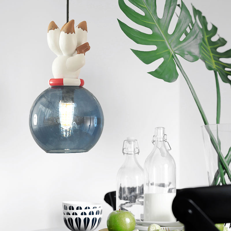 Blue Cartoon Dog/Duck/Fox Hanging Light Kids Single Bulb Resin Ceiling Pendant Light for Bedroom