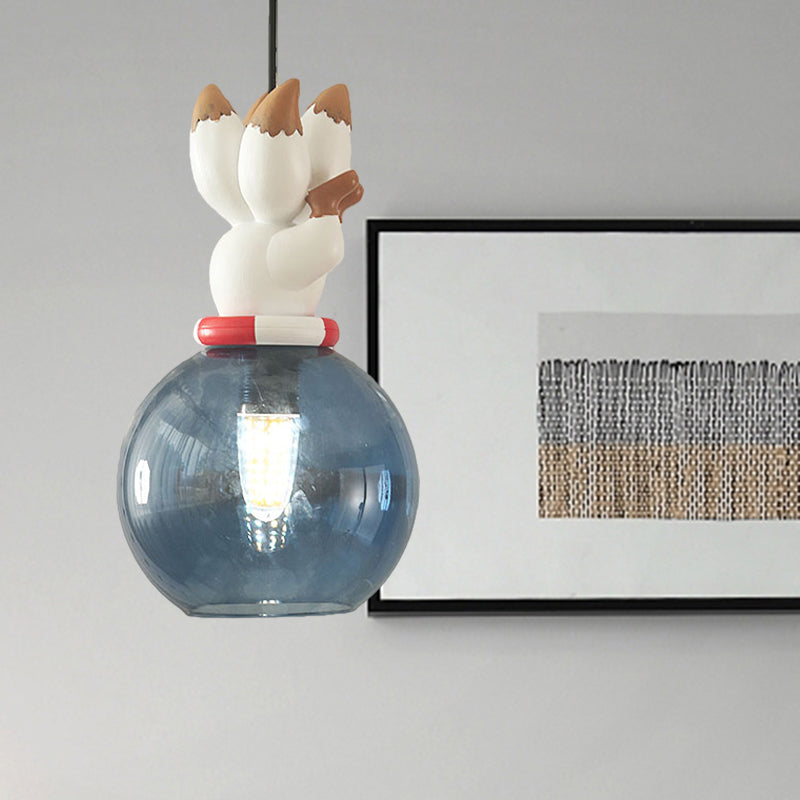 Blue Cartoon Dog/Duck/Fox Hanging Light Kids Single Bulb Resin Ceiling Pendant Light for Bedroom