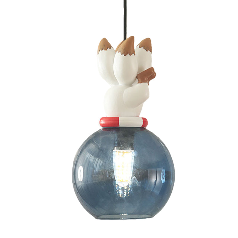 Blue Cartoon Dog/Duck/Fox Hanging Light Kids Single Bulb Resin Ceiling Pendant Light for Bedroom