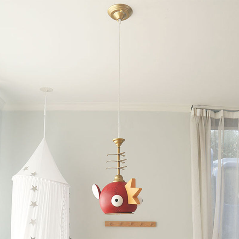 Modern Cartoon Cyprinoid Shade Gold Hanging Lamp Kit 1/4 Lights Pendant Lighting in Red