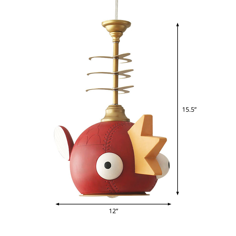 Modern Cartoon Cyprinoid Shade Gold Hanging Lamp Kit 1/4 Lights Pendant Lighting in Red