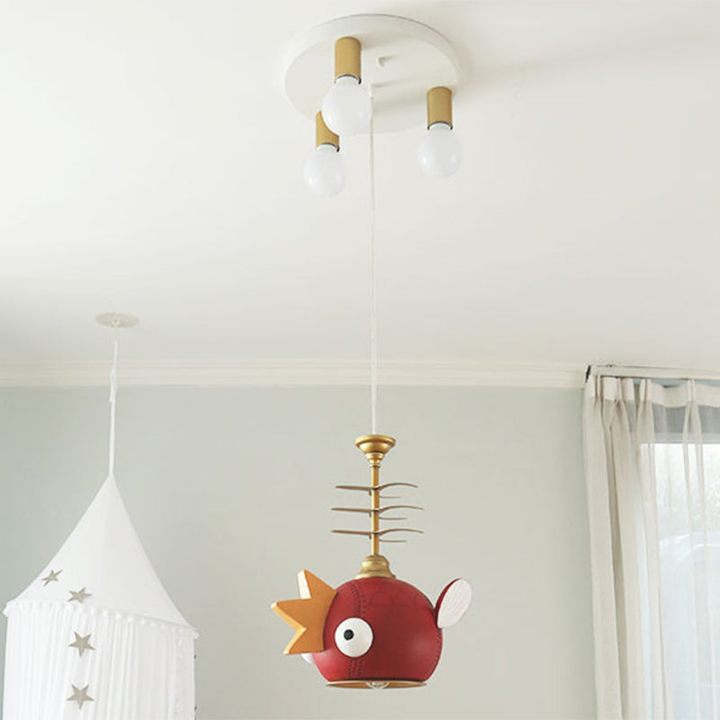Modern Cartoon Cyprinoid Shade Gold Hanging Lamp Kit 1/4 Lights Pendant Lighting in Red