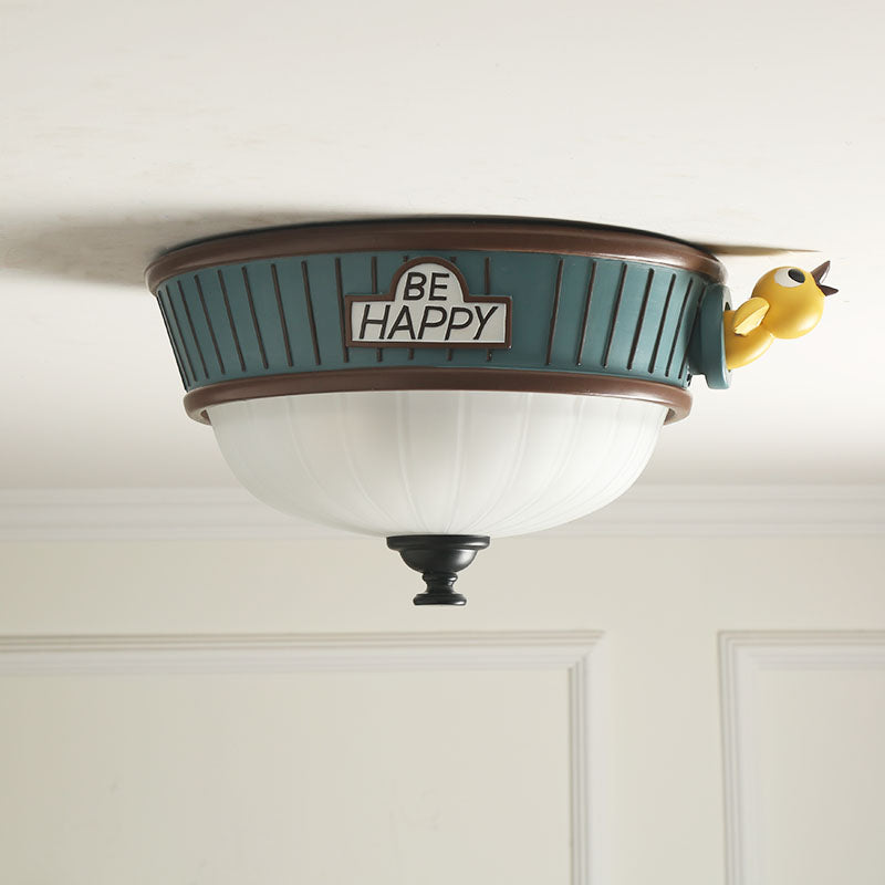 Resin Dome Flush Mount Lighting 3 Lights Green Ceiling Light Fixture for Bedroom