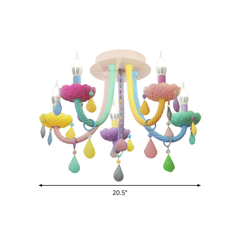Candélabre pour chambre à coucher, montage semi-encastré en métal, 5/6 lumières, macaron proche des plafonniers, bleu-rose-jaune