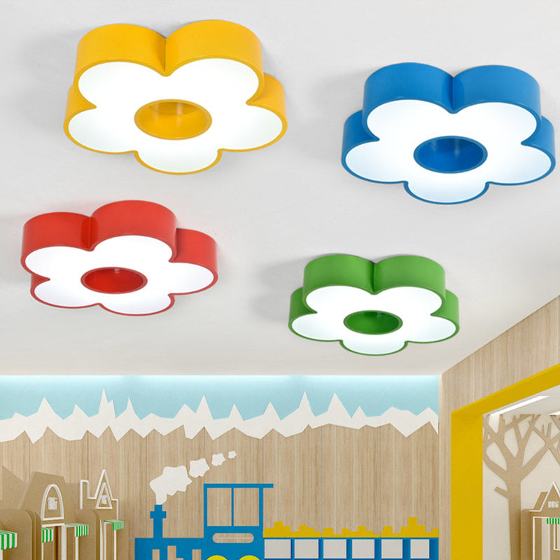 Acrylic Flower Flush Light Creative Red/Yellow/Blue Led Close to Ceiling Light for Kindergarten