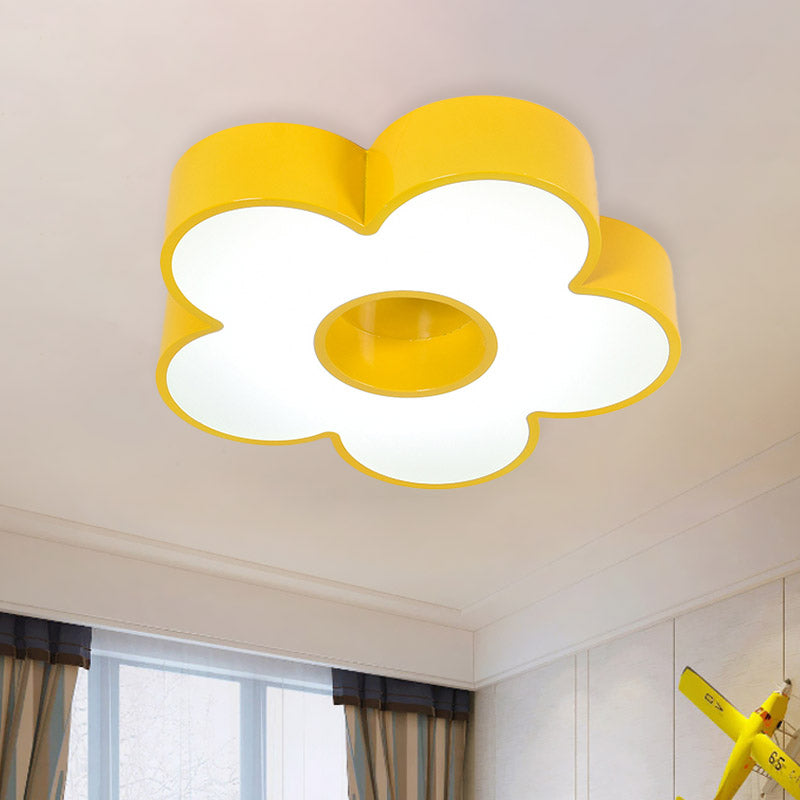 Acrylic Flower Flush Light Creative Red/Yellow/Blue Led Close to Ceiling Light for Kindergarten