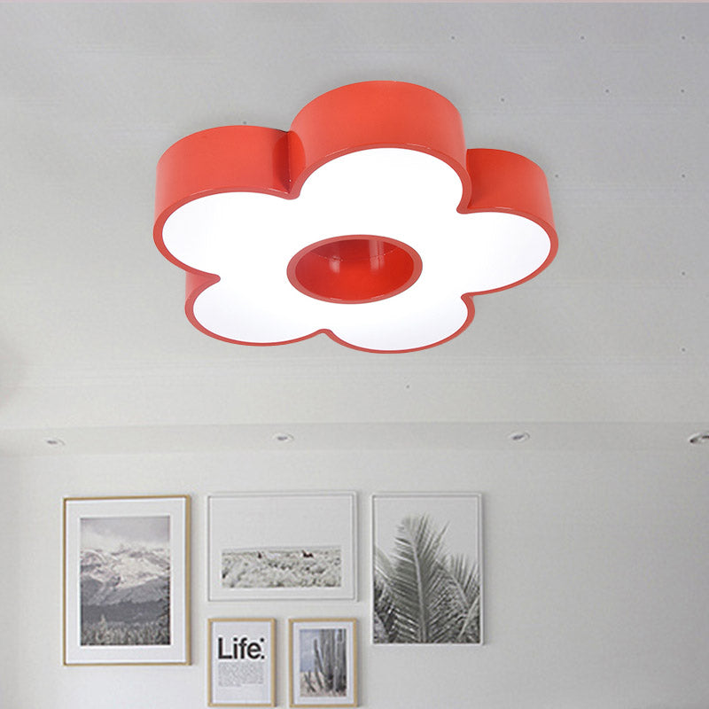 Acrylic Flower Flush Light Creative Red/Yellow/Blue Led Close to Ceiling Light for Kindergarten