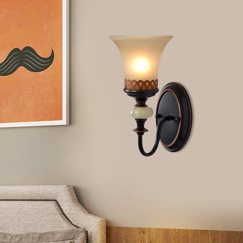 Campana nera su a parete a parete light vetro abbronzato vintage 1 bulbo soggiorno lampada da parete