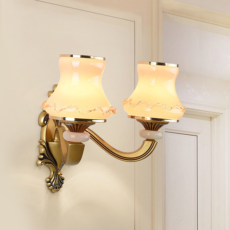 Frosted Glass Urn Shaped Wall Lamp Vintage Style 1/2-Bulb Living Room Wall Mount Lighting in Brass