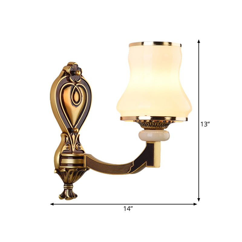 Frosted Glass Urn Shaped Wall Lamp Vintage Style 1/2-Bulb Living Room Wall Mount Lighting in Brass