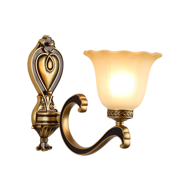Bell Bedroom Up Wall Mounted Light Antiqued Frosted Glass 1/2-Light Brass Wall Lamp Fixture