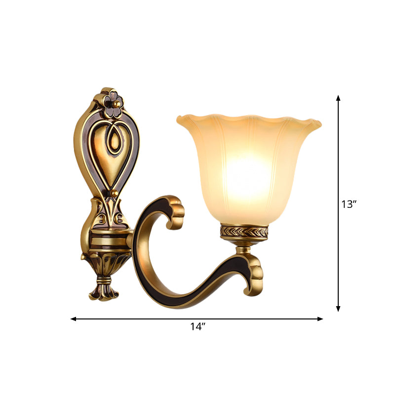 Bell Bedroom Up Wall Mounted Light Antiqued Frosted Glass 1/2-Light Brass Wall Lamp Fixture