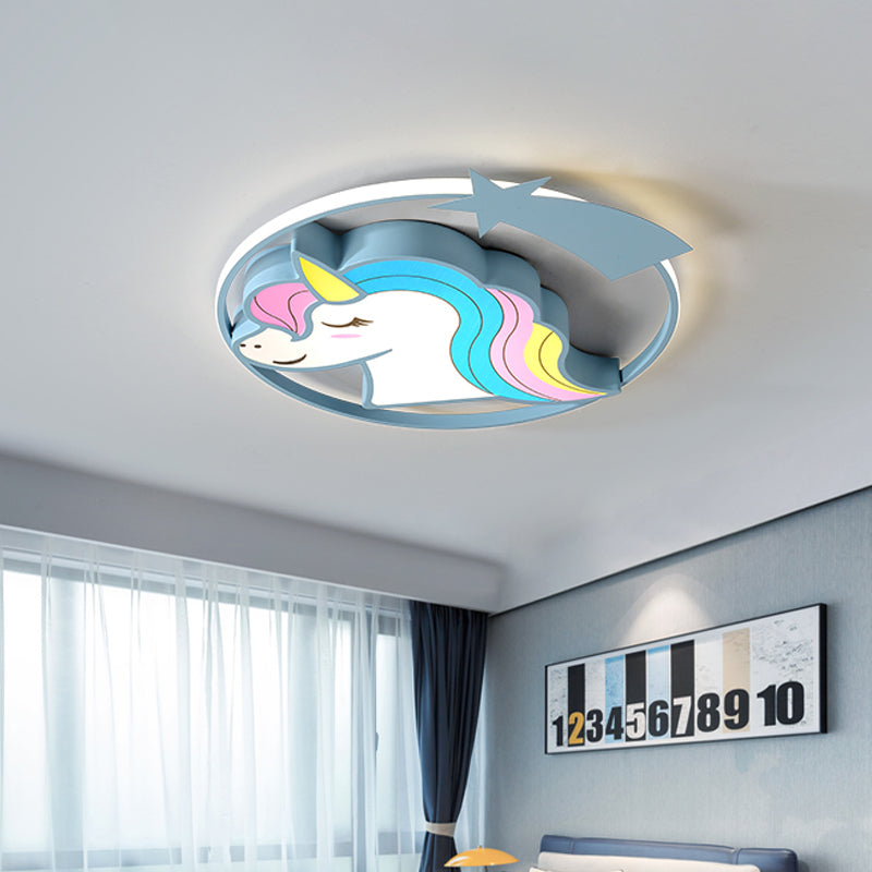 Dessin animé girafe/licorne plafonnier fer enfants chambre LED encastré luminaire en rose/jaune/bleu