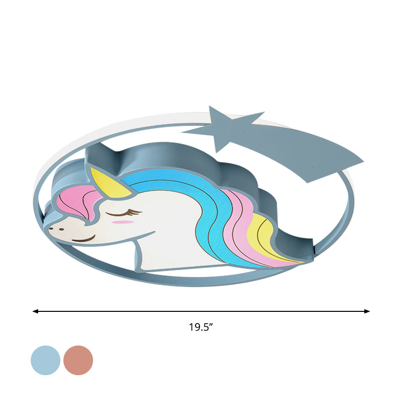 Dessin animé girafe/licorne plafonnier fer enfants chambre LED encastré luminaire en rose/jaune/bleu