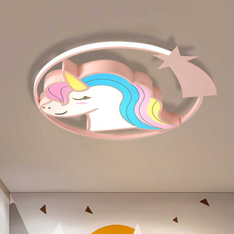 Dessin animé girafe/licorne plafonnier fer enfants chambre LED encastré luminaire en rose/jaune/bleu