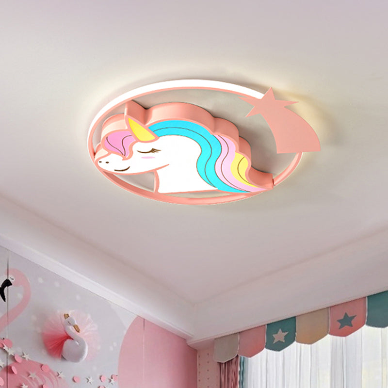 Dessin animé girafe/licorne plafonnier fer enfants chambre LED encastré luminaire en rose/jaune/bleu