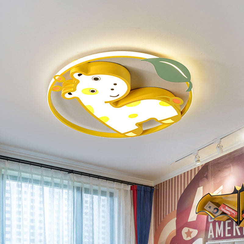 Dessin animé girafe/licorne plafonnier fer enfants chambre LED encastré luminaire en rose/jaune/bleu