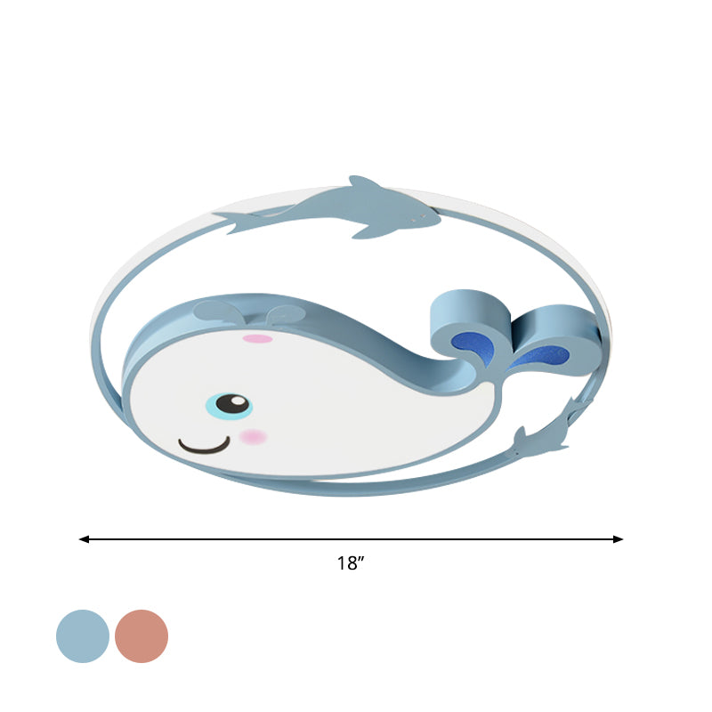 Macaroon Dinosaur/Fish Flush Mount Acrylic LED Nursery Close to Ceiling Lighting Fixture with Ring in Pink/Blue/Green