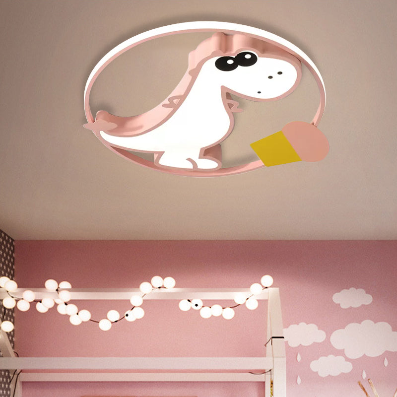 Macaroon Dinosaur/Fish Flush Mount Acrylic LED Nursery Close to Ceiling Lighting Fixture with Ring in Pink/Blue/Green