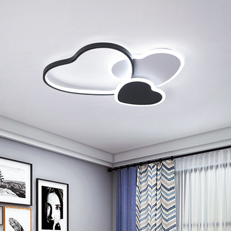 Multi Heart Ceiling Mounted Light Nordic Acrylic LED Black Flush Mount Lamp in Warm/White Light for Living Room