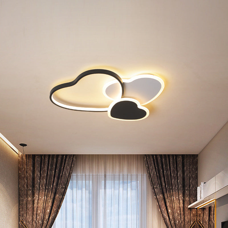 Multi Heart Ceiling Mounted Light Nordic Acrylic LED Black Flush Mount Lamp in Warm/White Light for Living Room