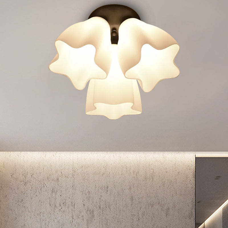 Star Semi Flush Mount Light Simple White Glass 3/5 Bulbs Bedroom Close to Ceiling Lighting Fixture