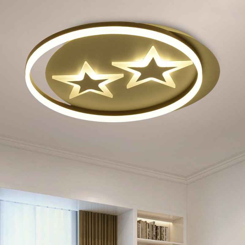 Kids Star/Planet Acrylic Ceiling Lamp LED Flush Mount Lighting Fixture in Gold with Circle for Bedroom