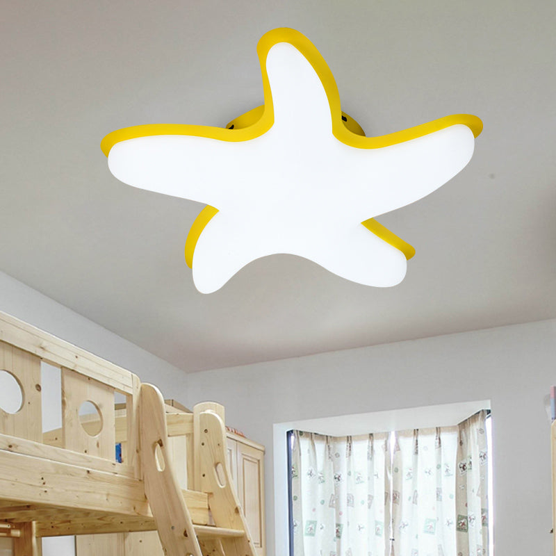 Starfish Semi Flush Ceiling Light Kids Plastic LED Nursery Flushmount Lighting in Grey/Pink/Yellow Finish