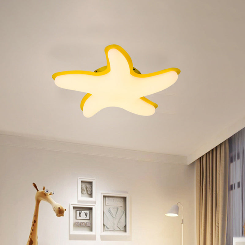 Starfish Semi Flush Ceiling Light Kids Plastic LED Nursery Flushmount Lighting in Grey/Pink/Yellow Finish