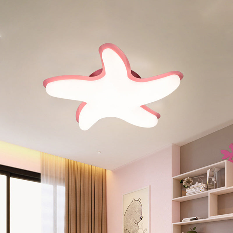 Starfish Semi Flush Ceiling Light Kids Plastic LED Nursery Flushmount Lighting in Grey/Pink/Yellow Finish