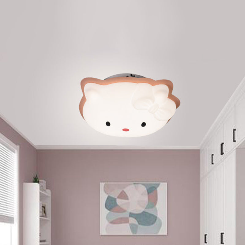 Cartoon Cat Flushmount Lighting Plastic Children Bedroom LED Flush Mount Light Fixture in Pink/Blue