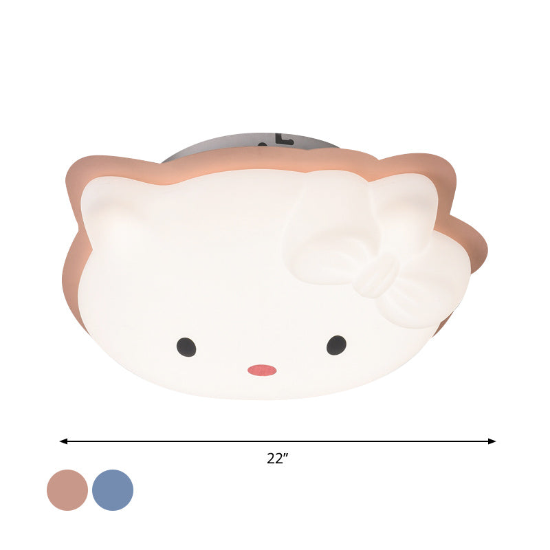 Cartoon Cat Flushmount Lighting Plastic Children Bedroom LED Flush Mount Light Fixture in Pink/Blue