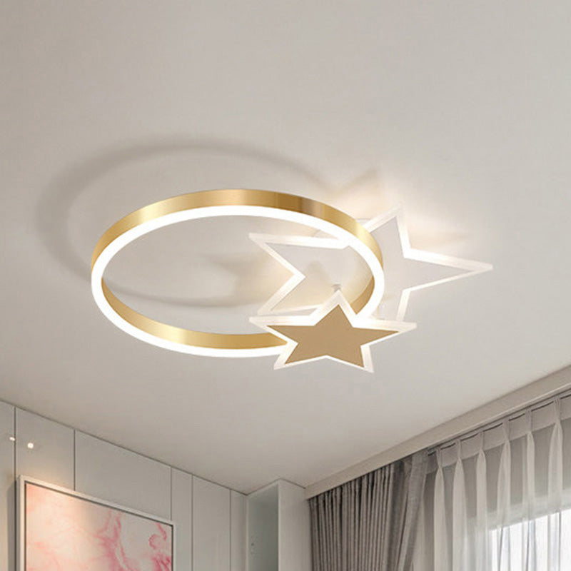 Kreisförmige Acryl Flush Mount Beleuchtung Nordic LED Gold Deckenleuchte mit liebevollem Herz/Stern Design