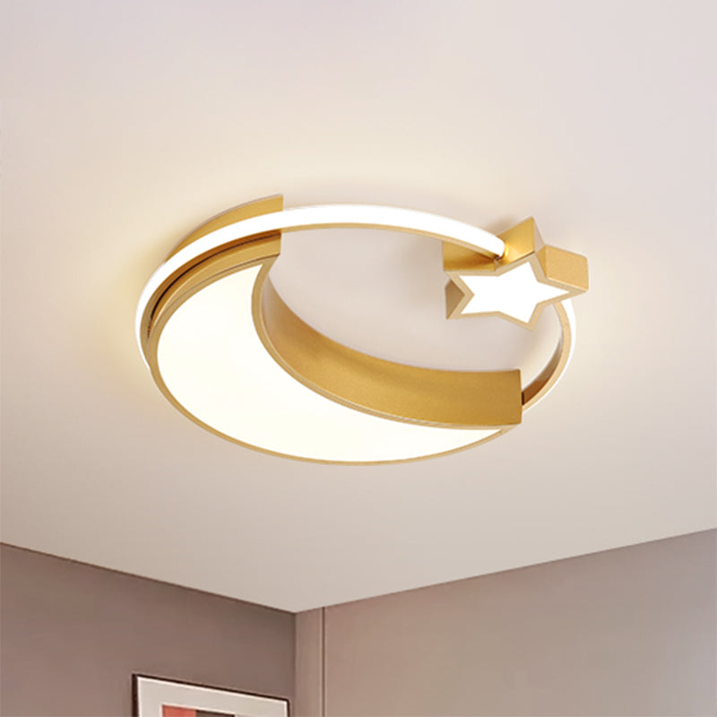 Kinder Moon and Star Flush Mount Acryl LED Schlafzimmer Deckenleuchte in Gold/Schwarz und Weiß