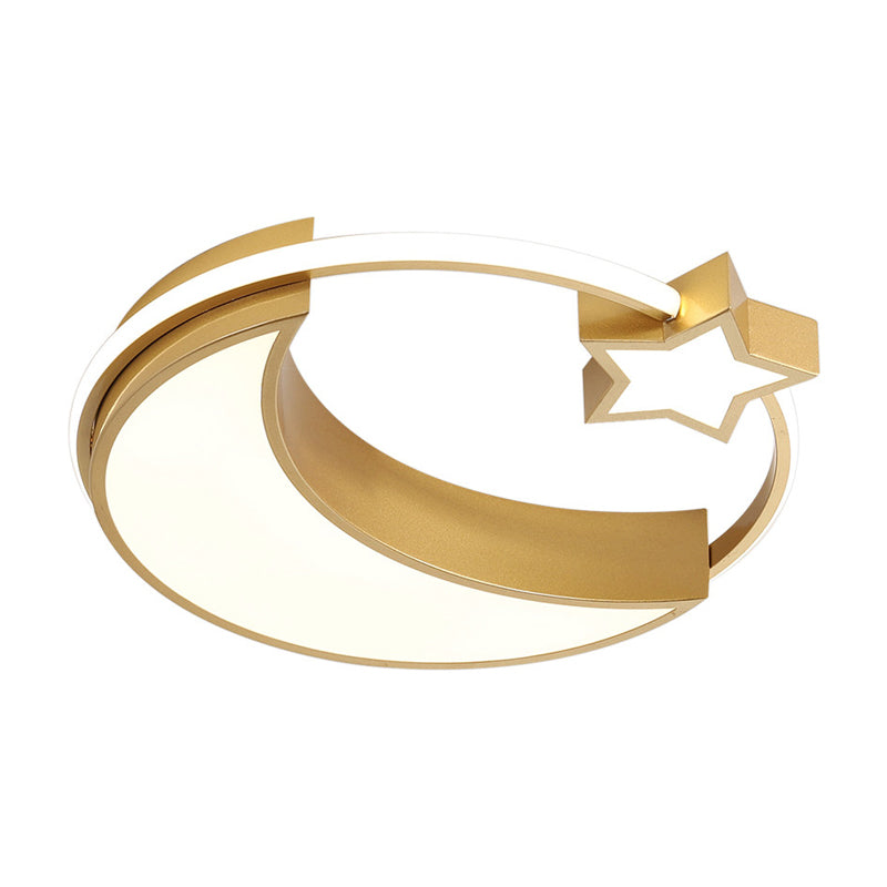 Kinder Moon and Star Flush Mount Acryl LED Schlafzimmer Deckenleuchte in Gold/Schwarz und Weiß