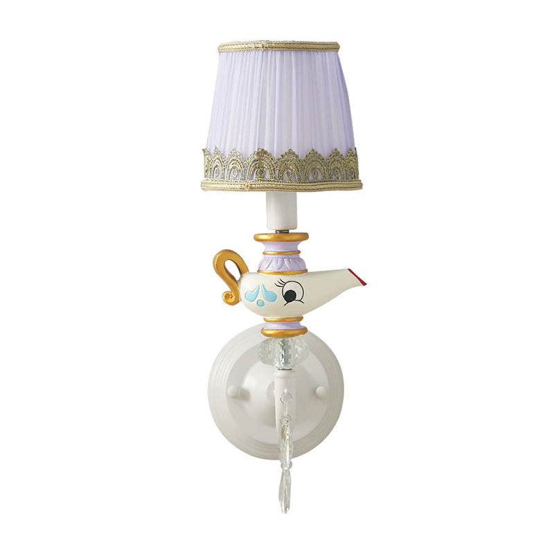 1 hoofd indoor sconce licht eigentijdse witgold wandlamp met vat stof schaduw en theepot deco