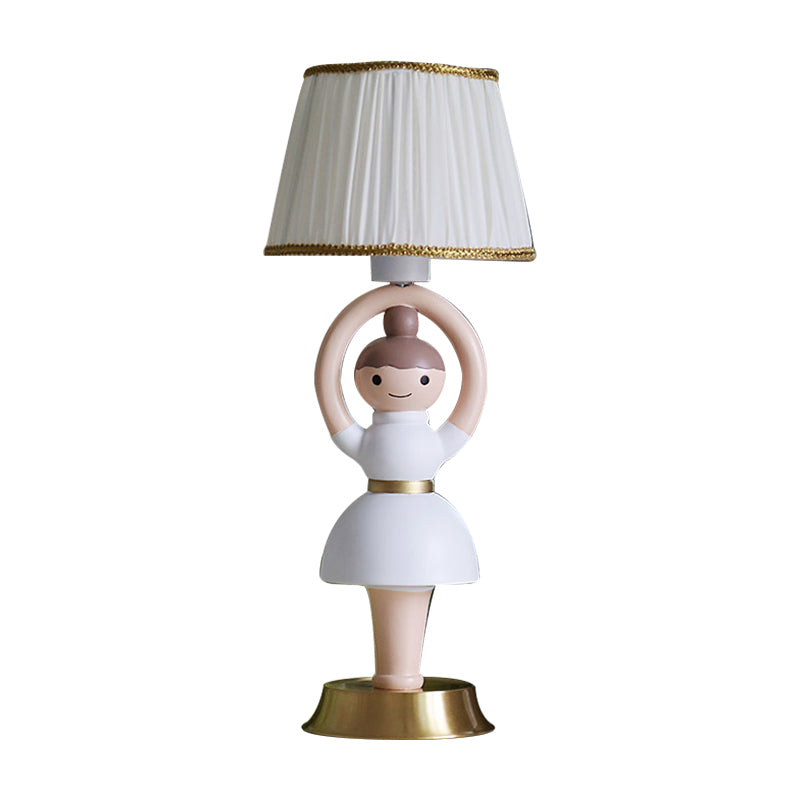 Witte cartoon meisje lichte basis tafellamp kinderen 1 hoofdhars nachtkastje lamp met stofschaduw