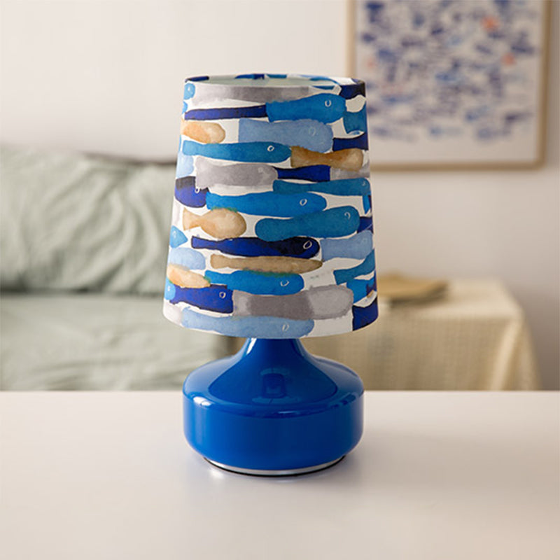 Vat tafellamp kinderen stof 1 lamp donkerblauw leesboek licht met visschoolpatroon voor bed