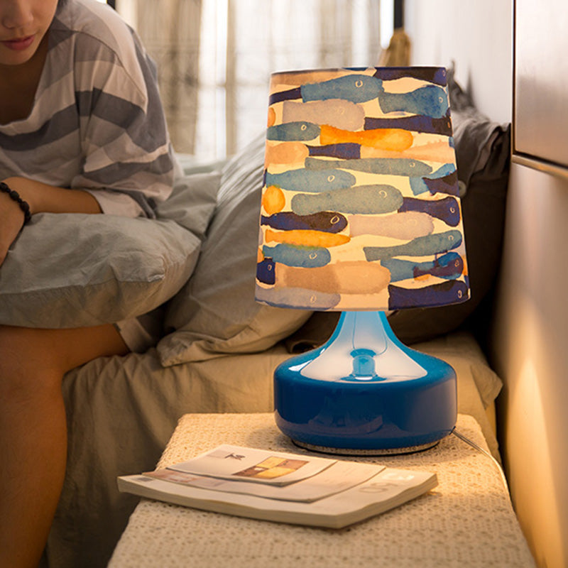 Vat tafellamp kinderen stof 1 lamp donkerblauw leesboek licht met visschoolpatroon voor bed