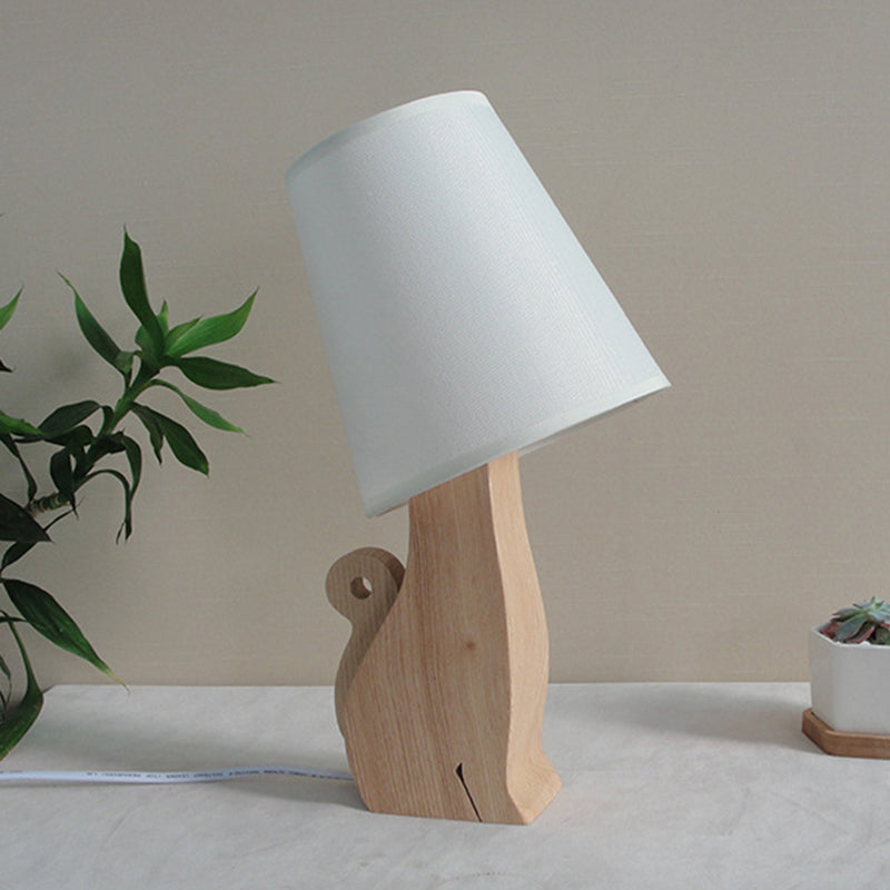 Tissu Barrel Nightand Aight Cartoon 1 ampoule lampe de table de nuit blanche avec dinosaure / chat Base de bois