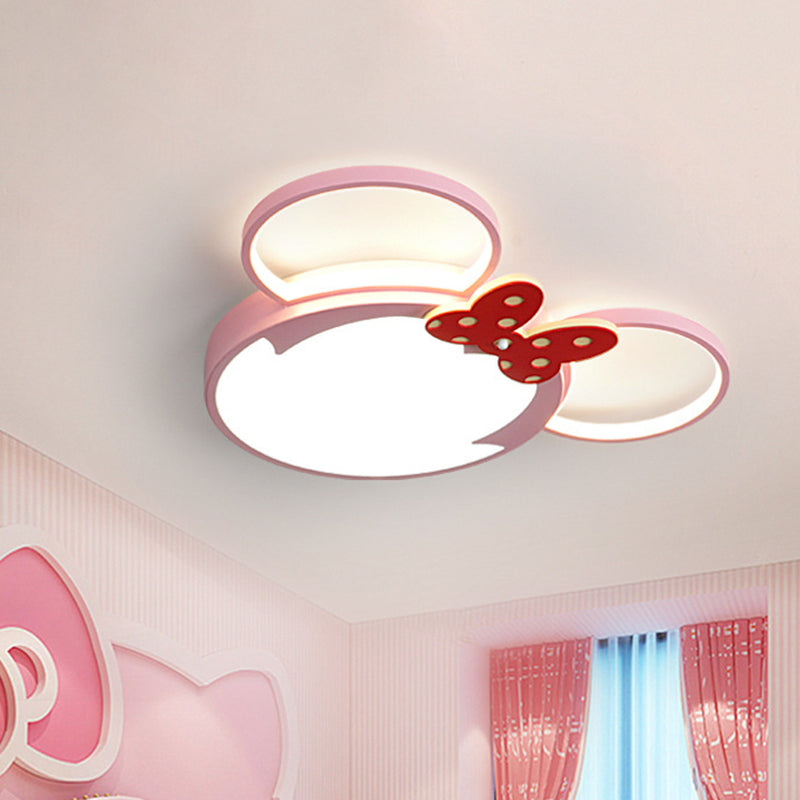 Mouse Head Flush Mounted Lamp Cartoon Acrylic LED Flush Ceiling Light Fixture in Pink