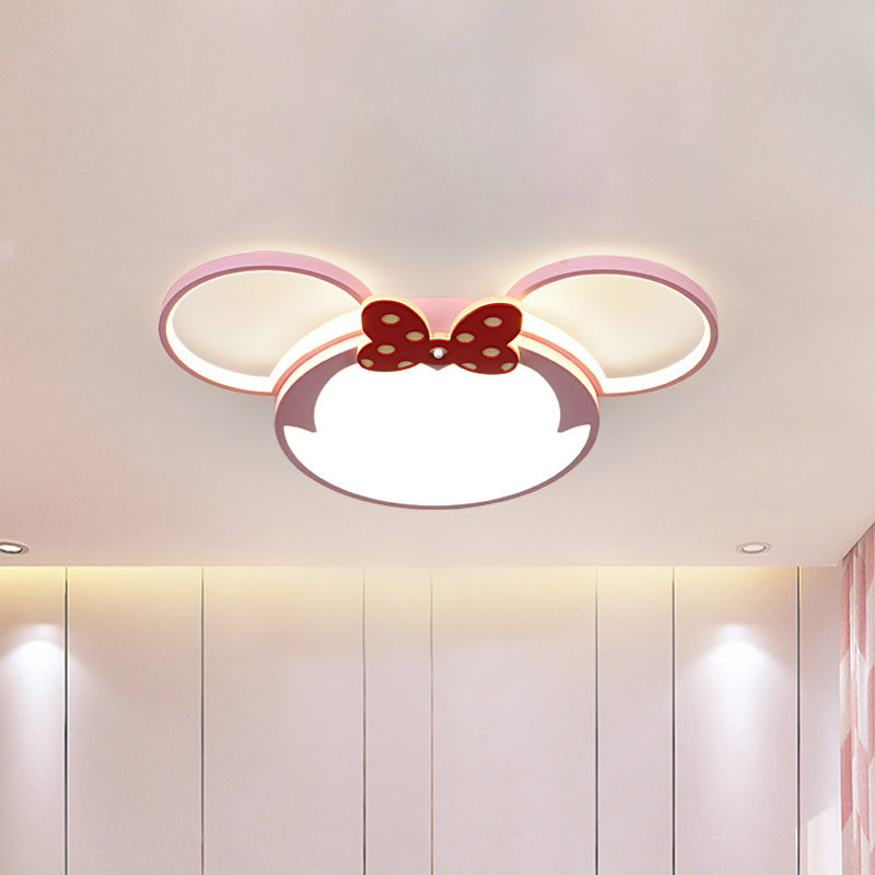 Mouse Head Flush Mounted Lamp Cartoon Acrylic LED Flush Ceiling Light Fixture in Pink